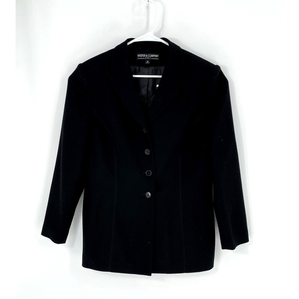 Kasper & Co‎ ASL Womens 12 Wool Pea Coat Black Classic Old Money Luxury